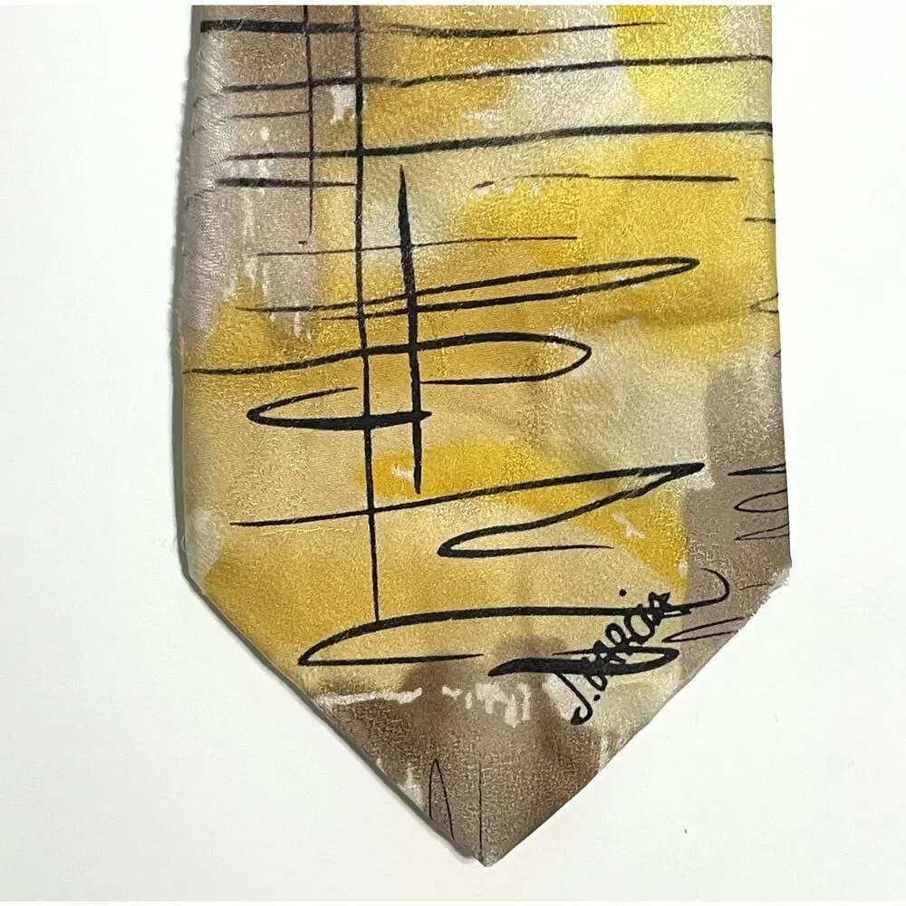 J. Garcia Special Edition Art Tie Mens Yellow Blue 100% Silk Jerry Garcia